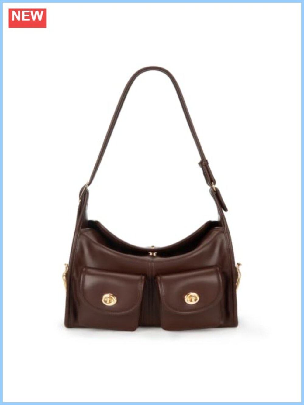 Large Hobo Shoulder Bag Faux Leather Multi-Pocket Turn Lock Everyday Purse